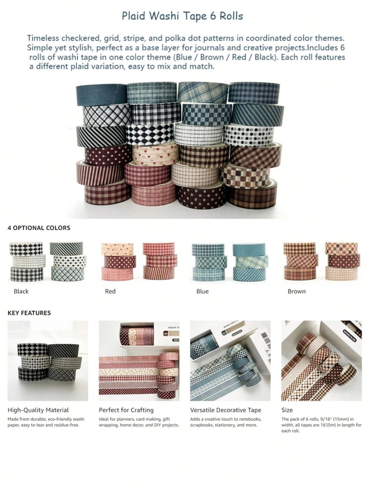 6 Rolls Vintage Plaid Washi Tape Set, Vintage Aesthetic Decorative Paper Tape Suitable For Scrapbooking, Journals, Diaries, Art Creation, Handmade Crafts, Student Back To School Decoration Supplies
