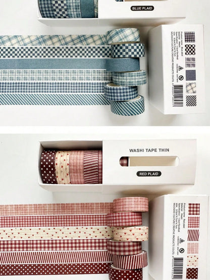 6 Rolls Vintage Plaid Washi Tape Set, Vintage Aesthetic Decorative Paper Tape Suitable For Scrapbooking, Journals, Diaries, Art Creation, Handmade Crafts, Student Back To School Decoration Supplies