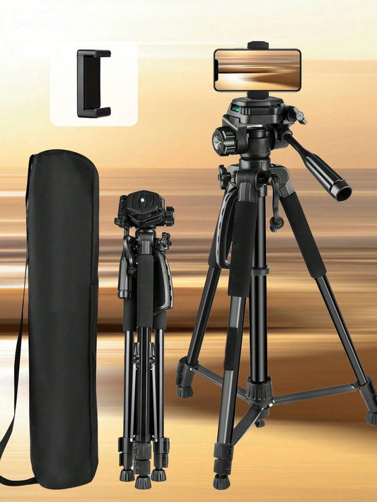 60 Inch Aluminum Camera&Phone Tripod- Expandable, Lightweight, Travel Friendly Stand, Portable Tripod With Phone Holder- Perfect For Content Creators, Social Media Influencers, Video Bloggers, And T