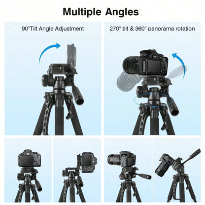 60 Inch Aluminum Camera&Phone Tripod- Expandable, Lightweight, Travel Friendly Stand, Portable Tripod With Phone Holder- Perfect For Content Creators, Social Media Influencers, Video Bloggers, And T