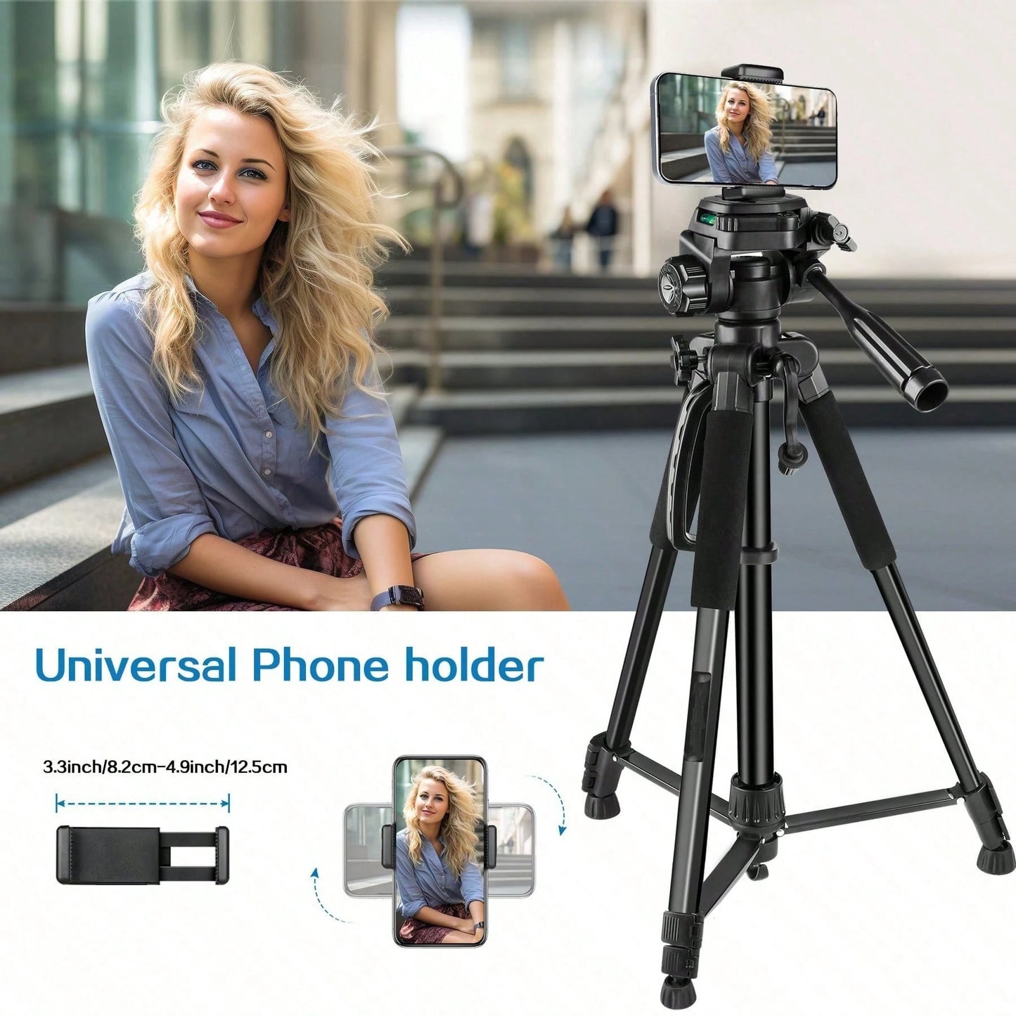 60 Inch Aluminum Camera&Phone Tripod- Expandable, Lightweight, Travel Friendly Stand, Portable Tripod With Phone Holder- Perfect For Content Creators, Social Media Influencers, Video Bloggers, And T