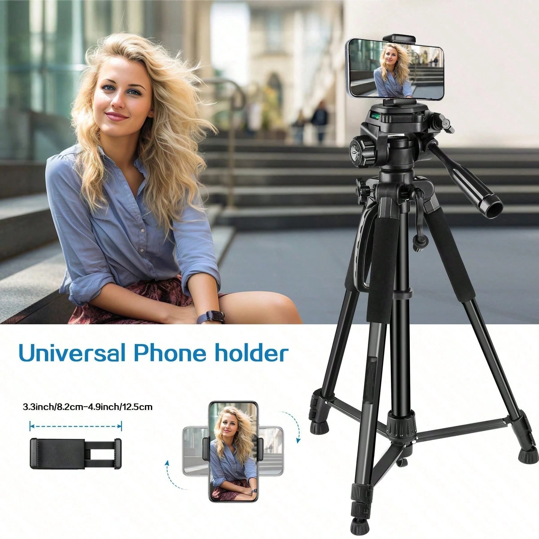 60 Inch Aluminum Camera&Phone Tripod- Expandable, Lightweight, Travel Friendly Stand, Portable Tripod With Phone Holder- Perfect For Content Creators, Social Media Influencers, Video Bloggers, And T