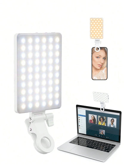 60 LED High Power Rechargeable Clip Fill Video Conference Light With Front & Back Clip, Adjusted 3 Light Modes For Phone,, Android, IPad, Laptop, For Makeup,Selfie, Vlog