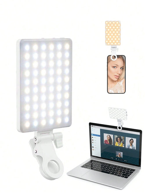 60 LED High Power Rechargeable Clip Fill Video Conference Light With Front & Back Clip, Adjusted 3 Light Modes For Phone,, Android, IPad, Laptop, For Makeup,Selfie, Vlog