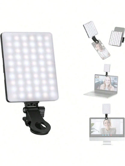 60 LED High Power Rechargeable Clip Fill Video Conference Light With Front & Back Clip, Adjusted 3 Light Modes For Phone,, Android, IPad, Laptop, For Makeup,Selfie, Vlog