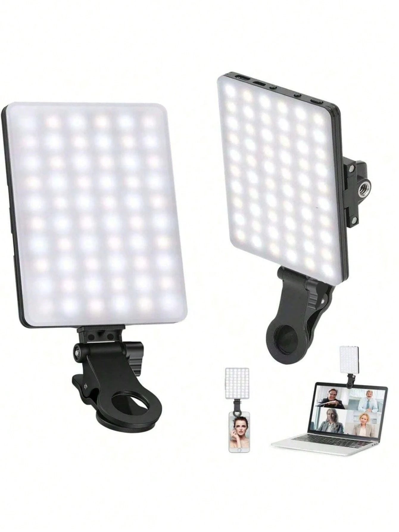 60 LED High Power Rechargeable Clip Fill Video Conference Light With Front & Back Clip, Adjusted 3 Light Modes For Phone,, Android, IPad, Laptop, For Makeup,Selfie, Vlog