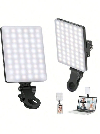 60 LED High Power Rechargeable Clip Fill Video Conference Light With Front & Back Clip, Adjusted 3 Light Modes For Phone,, Android, IPad, Laptop, For Makeup,Selfie, Vlog
