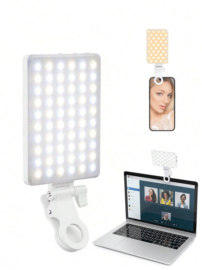 60 LED High Power Rechargeable Clip Fill Video Conference Light With Front & Back Clip, Adjusted 3 Light Modes For Phone,, Android, IPad, Laptop, For Makeup,Selfie, Vlog