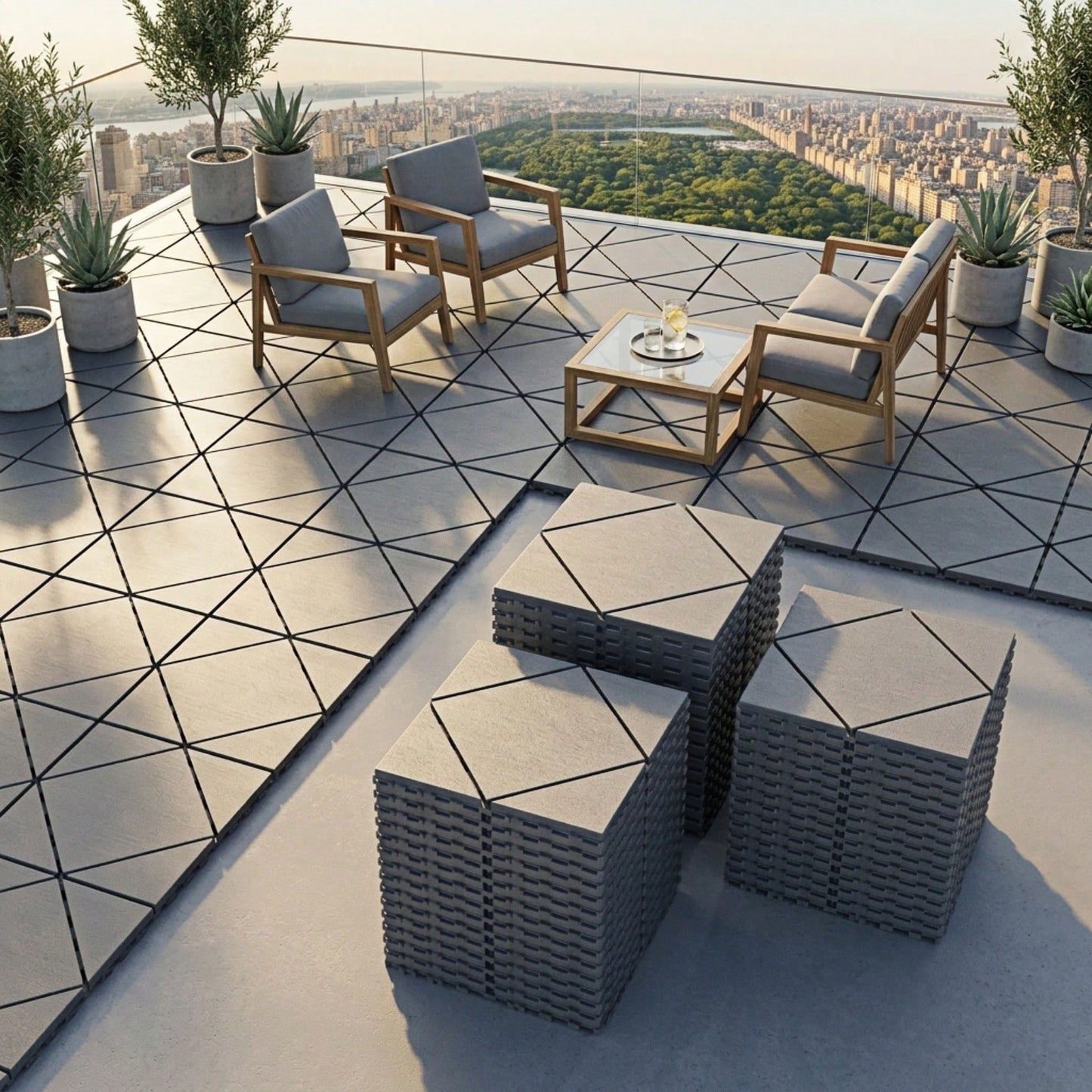 60-Piece Interlocking Deck Tiles Set, 44 Pack All-Weather Composite Patio Pavers With 12 Edge Strips & 4 Corners, DIY Snap-Together Flooring For Backyard, Balcony, Porch And Poolside, Grey