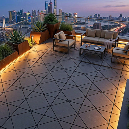 60-Piece Interlocking Deck Tiles Set, 44 Pack All-Weather Composite Patio Pavers With 12 Edge Strips & 4 Corners, DIY Snap-Together Flooring For Backyard, Balcony, Porch And Poolside, Grey