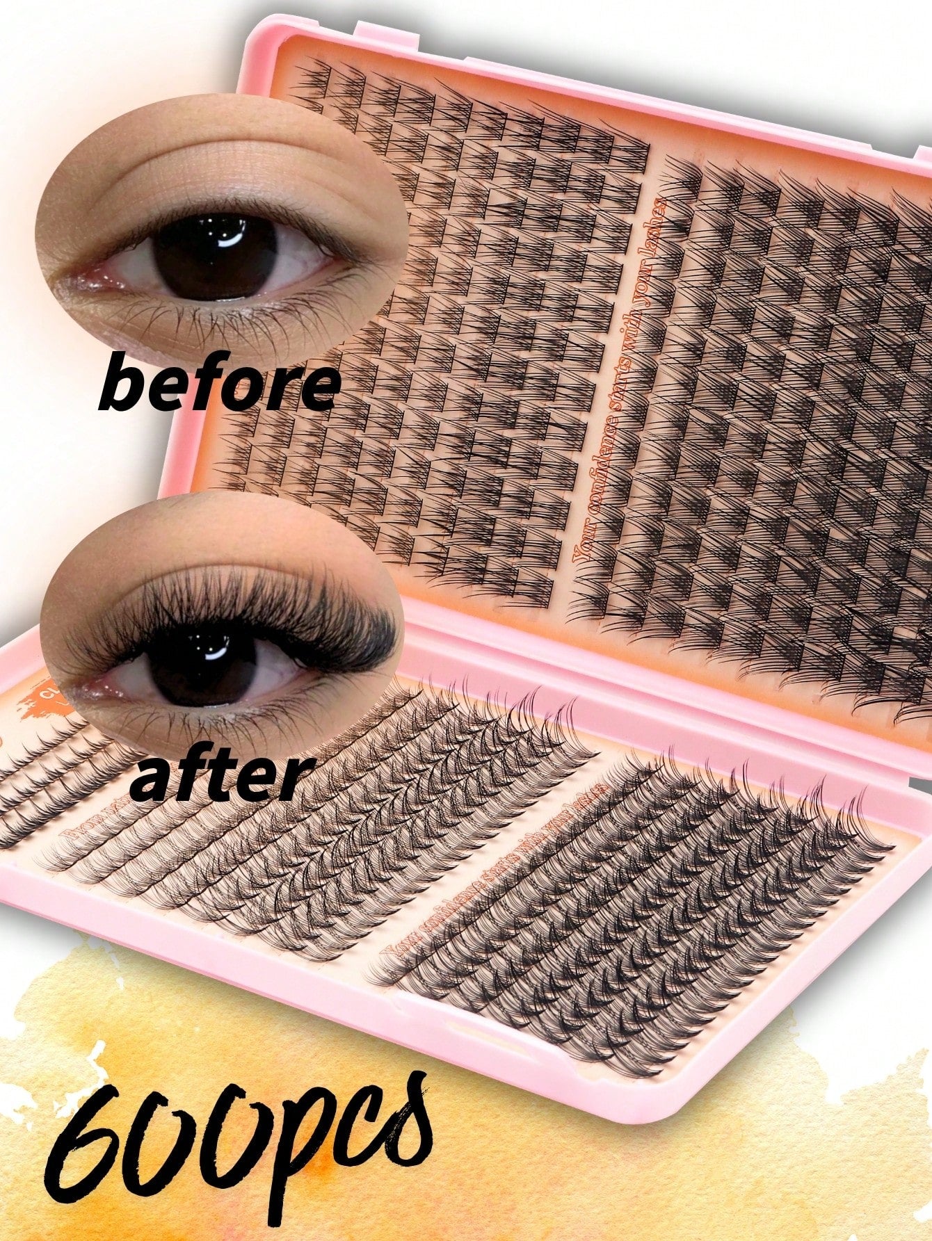 600 Clusters D-Curl False Eyelashes Book, 10D+20D Dual Density Combination, 6-16MM Mixed Length, Includes Upper And Lower Lash Styles, Large Capacity Segmented Cluster Arrangement, Lightweight And Sof