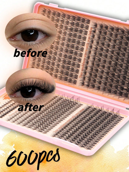 600 Clusters D-Curl False Eyelashes Book, 10D+20D Dual Density Combination, 6-16MM Mixed Length, Includes Upper And Lower Lash Styles, Large Capacity Segmented Cluster Arrangement, Lightweight And Sof