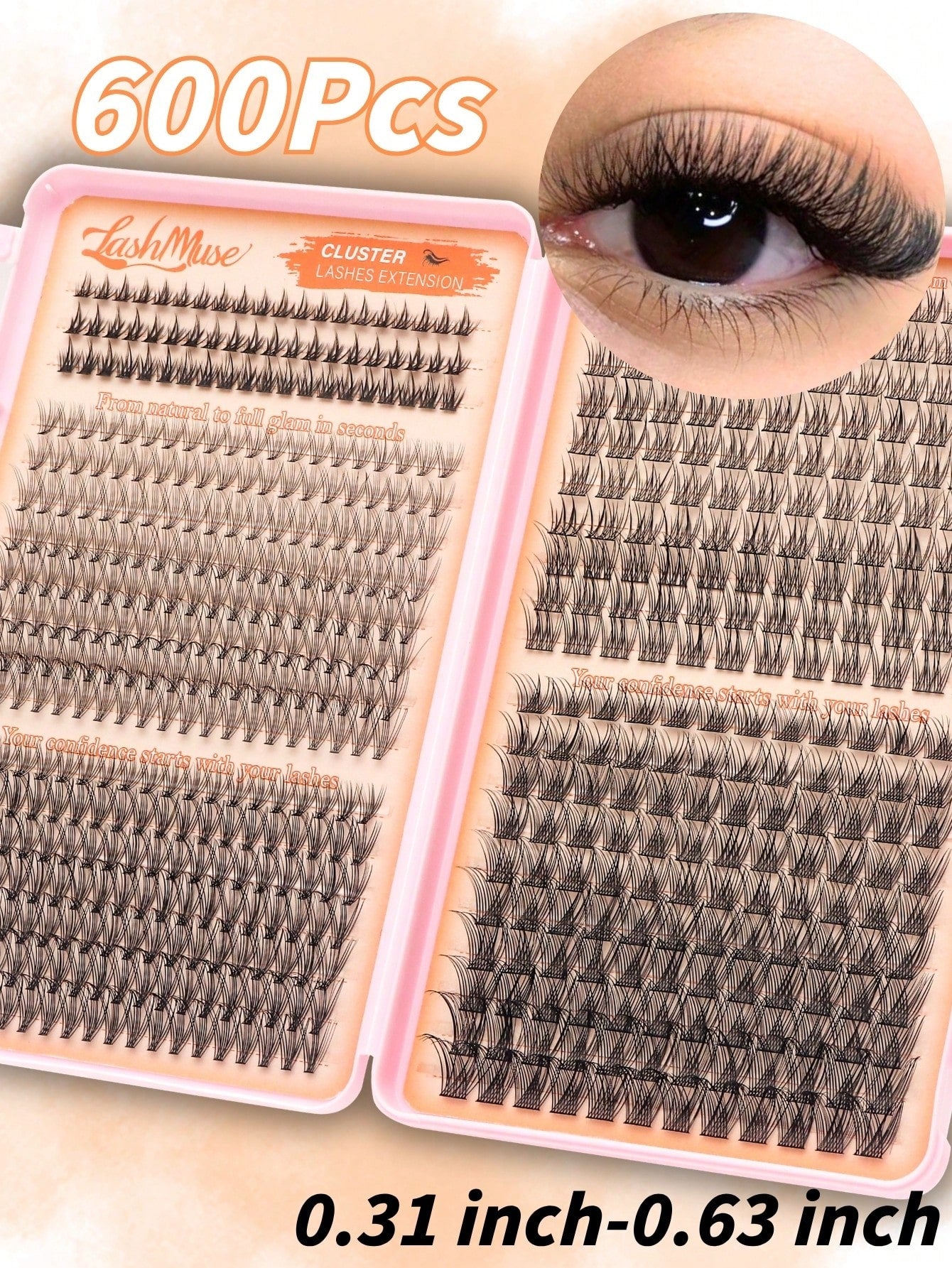 600 Clusters D-Curl False Eyelashes Book, 10D+20D Dual Density Combination, 6-16MM Mixed Length, Includes Upper And Lower Lash Styles, Large Capacity Segmented Cluster Arrangement, Lightweight And Sof