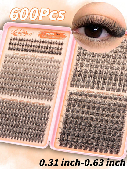 600 Clusters D-Curl False Eyelashes Book, 10D+20D Dual Density Combination, 6-16MM Mixed Length, Includes Upper And Lower Lash Styles, Large Capacity Segmented Cluster Arrangement, Lightweight And Sof