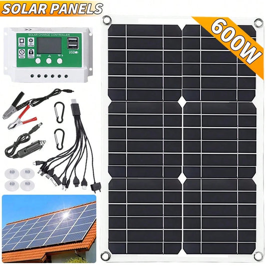 600W Dual USB Solar Panel: Efficient Fast Charging + Dual-Port Power Supply, Worry-Free Outdoor Power Supply!