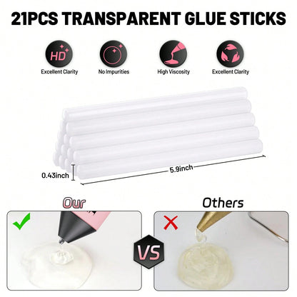 60W Hot Glue Gun Dent Reomval Kit With 30Pcs High Adhesion Glue Sticks, Fast Preheating Hot Melt Glue Gun And Sticks Set,Charge&Battery, For Craft DIY And Quick Home