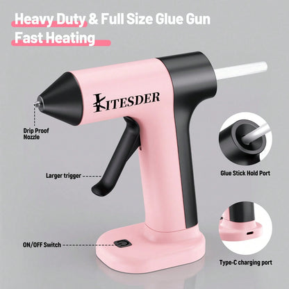 60W Hot Glue Gun Dent Reomval Kit With 30Pcs High Adhesion Glue Sticks, Fast Preheating Hot Melt Glue Gun And Sticks Set,Charge&Battery, For Craft DIY And Quick Home