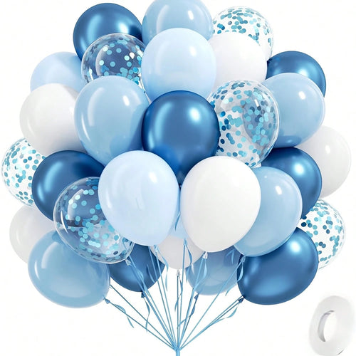 62pcs Blue And Silver Balloon Set, Metallic Blue Balloons, Light Blue Balloons, Foil Sequin Balloons, Suitable For Birthday, Baby Shower, Bridal Shower, Wedding, Graduation Party Decoration, Baby Show