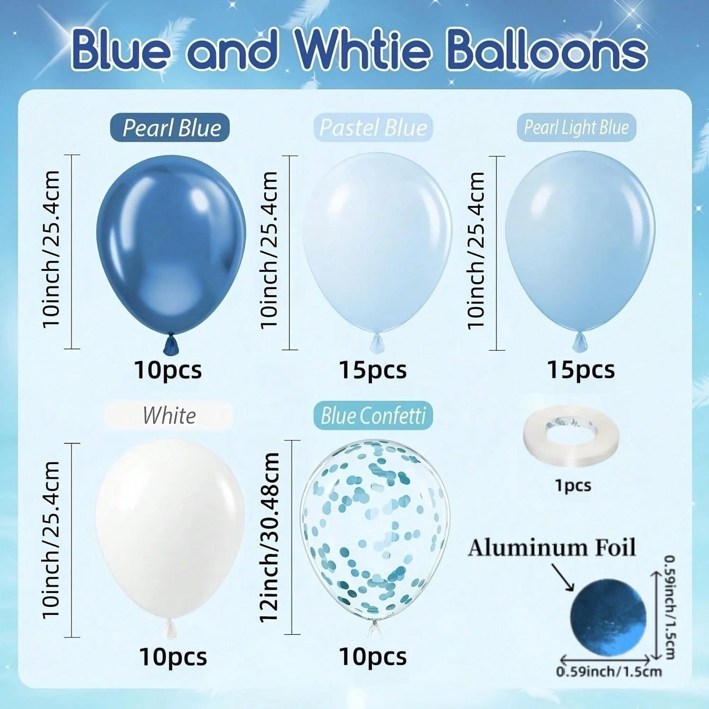 62pcs Blue And Silver Balloon Set, Metallic Blue Balloons, Light Blue Balloons, Foil Sequin Balloons, Suitable For Birthday, Baby Shower, Bridal Shower, Wedding, Graduation Party Decoration, Baby Show