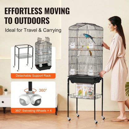 64-Inch Open Top Large Parrot Bird Cage With Detachable Rolling Stand For Parakeets Finches Canaries Lovebirds Cockatiels Budgies Small Quaker Conures Flight Birdcage With Swing And Perch