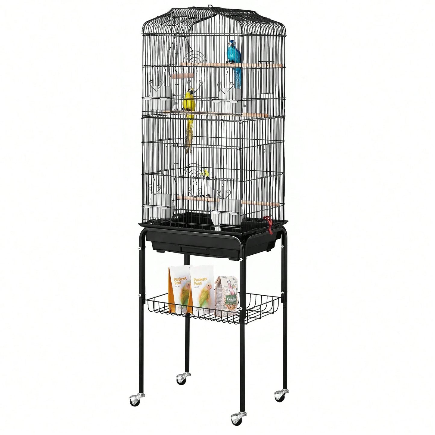 64-Inch Open Top Large Parrot Bird Cage With Detachable Rolling Stand For Parakeets Finches Canaries Lovebirds Cockatiels Budgies Small Quaker Conures Flight Birdcage With Swing And Perch