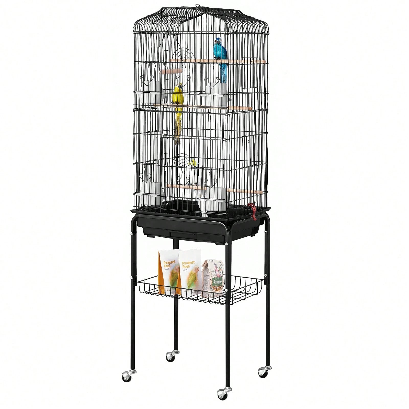64-Inch Open Top Large Parrot Bird Cage With Detachable Rolling Stand For Parakeets Finches Canaries Lovebirds Cockatiels Budgies Small Quaker Conures Flight Birdcage With Swing And Perch