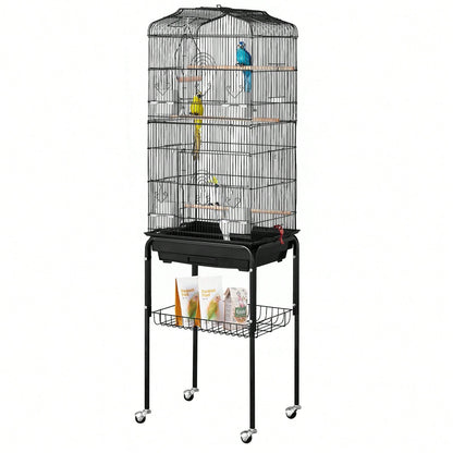 64-Inch Open Top Large Parrot Bird Cage With Detachable Rolling Stand For Parakeets Finches Canaries Lovebirds Cockatiels Budgies Small Quaker Conures Flight Birdcage With Swing And Perch