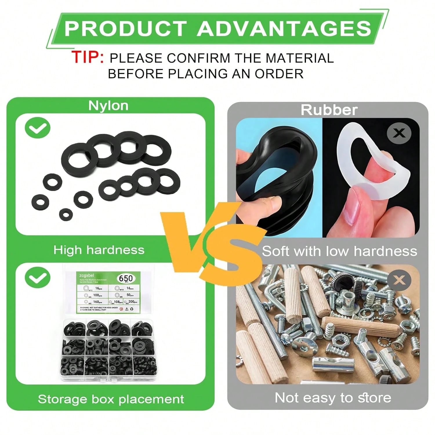 650-Pieces Nylon Flat Washer For Screws Bolts, 7 Sizes Black Plastic Washers Assortment Kit (M3-M12), Assorted Screw Washers Washer Set For Household &Amp; Commercial