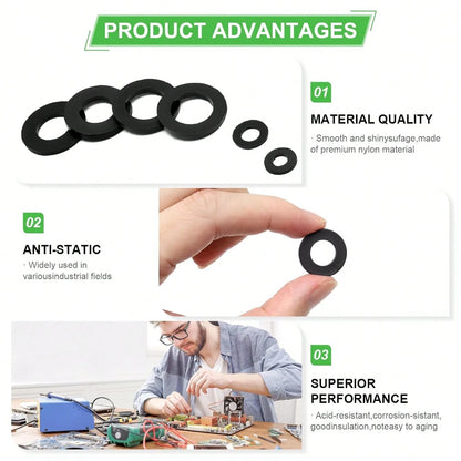 650-Pieces Nylon Flat Washer For Screws Bolts, 7 Sizes Black Plastic Washers Assortment Kit (M3-M12), Assorted Screw Washers Washer Set For Household &Amp; Commercial
