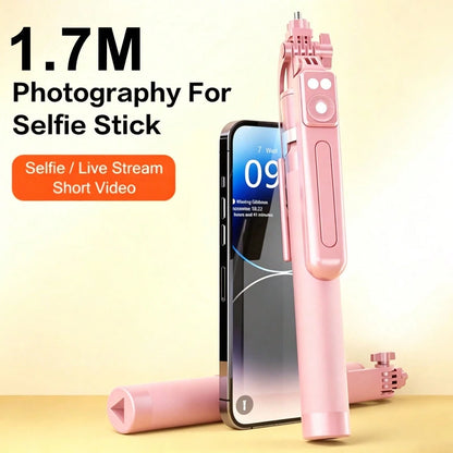 66.93inth Selfie Stick Tripod With Ring Light 360°Rotation, Wireless Bluetooth Remote. Perfect For Selfies, Videos & Live Streaming. Fits Most Phones. Lightweight & Travel-Ready, Capture Life.