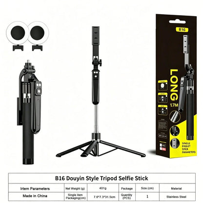 66.93inth Selfie Stick Tripod With Ring Light 360°Rotation, Wireless Bluetooth Remote. Perfect For Selfies, Videos & Live Streaming. Fits Most Phones. Lightweight & Travel-Ready, Capture Life.