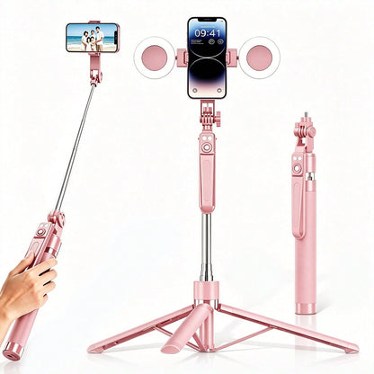 66.93inth Selfie Stick Tripod With Ring Light 360°Rotation, Wireless Bluetooth Remote. Perfect For Selfies, Videos & Live Streaming. Fits Most Phones. Lightweight & Travel-Ready, Capture Life.