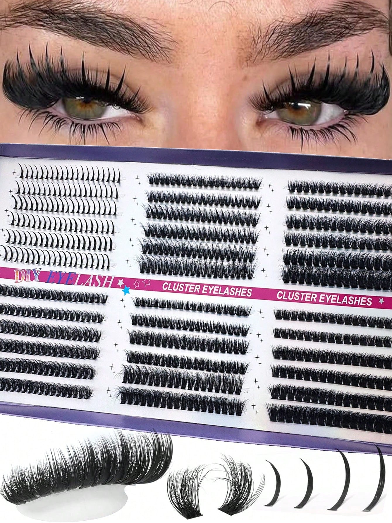 672pcs D-Curl Fluffy False, 50D-150D Cluster Lashes, 0.07mm D-Curl 10-18mm Mixed Natural Eyelash Extension, Super Thick Growth Cluster Lashes, DCurled Individual LashesSlim Long Lashes,Suitable For B