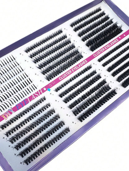 672pcs D-Curl Fluffy False, 50D-150D Cluster Lashes, 0.07mm D-Curl 10-18mm Mixed Natural Eyelash Extension, Super Thick Growth Cluster Lashes, DCurled Individual LashesSlim Long Lashes,Suitable For B