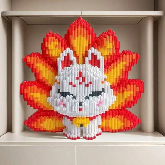 6888pcs Nine-Tailed Fox Building Block Set, Mixed Color Plastic, Handmade DIY Puzzle, Suitable For Holiday, School Reward, Halloween And Christmas Gifts