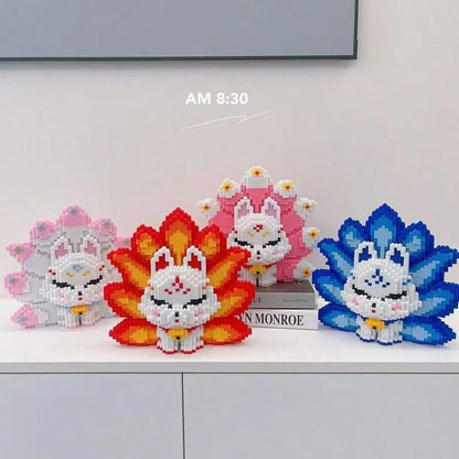 6888pcs Nine-Tailed Fox Building Block Set, Mixed Color Plastic, Handmade DIY Puzzle, Suitable For Holiday, School Reward, Halloween And Christmas Gifts