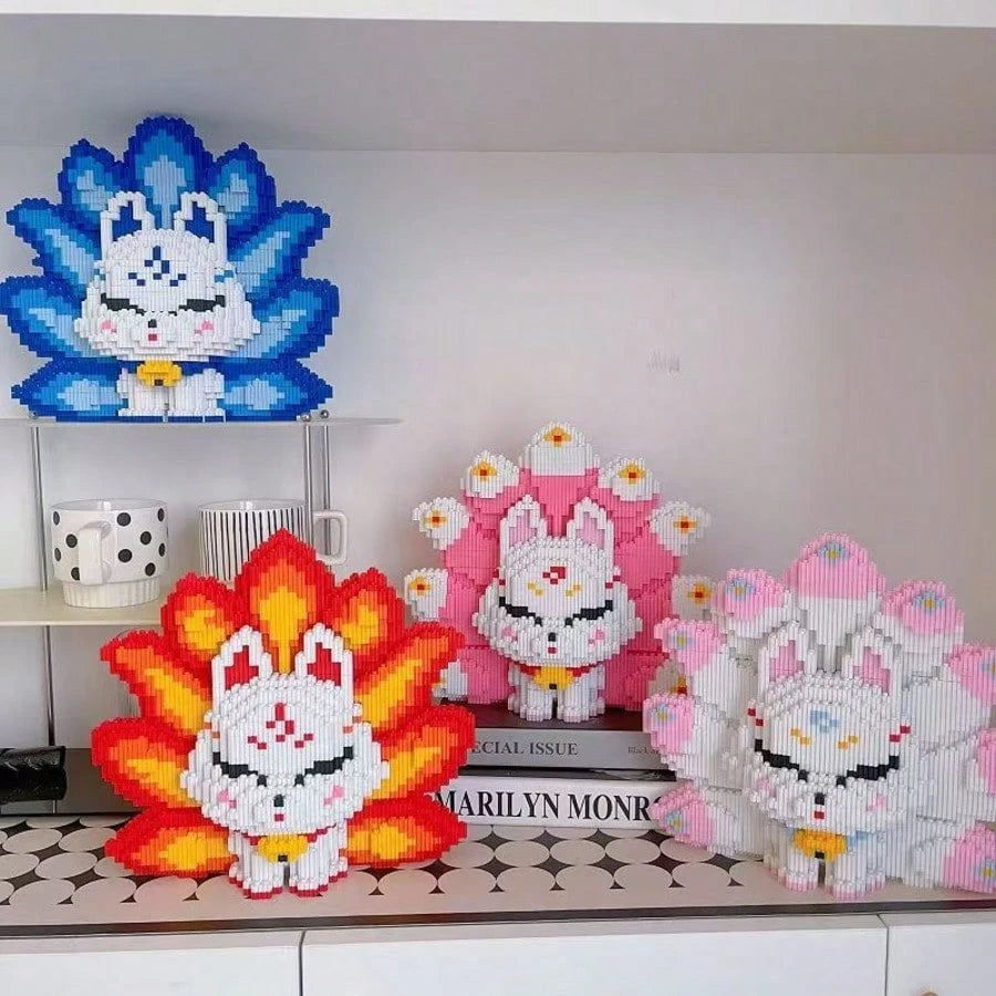 6888pcs Nine-Tailed Fox Building Block Set, Mixed Color Plastic, Handmade DIY Puzzle, Suitable For Holiday, School Reward, Halloween And Christmas Gifts