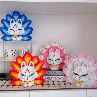 6888pcs Nine-Tailed Fox Building Block Set, Mixed Color Plastic, Handmade DIY Puzzle, Suitable For Holiday, School Reward, Halloween And Christmas Gifts