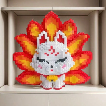 6888pcs Nine-Tailed Fox Building Block Set, Mixed Color Plastic, Handmade DIY Puzzle, Suitable For Holiday, School Reward, Halloween And Christmas Gifts