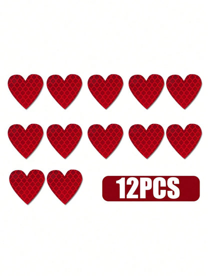 6pcs/12pcs Heart-Shaped Reflective Car Stickers, Glow-In-The-Dark Warning Reflective Decals, Suitable For Motorcycles And Electric Vehicles
