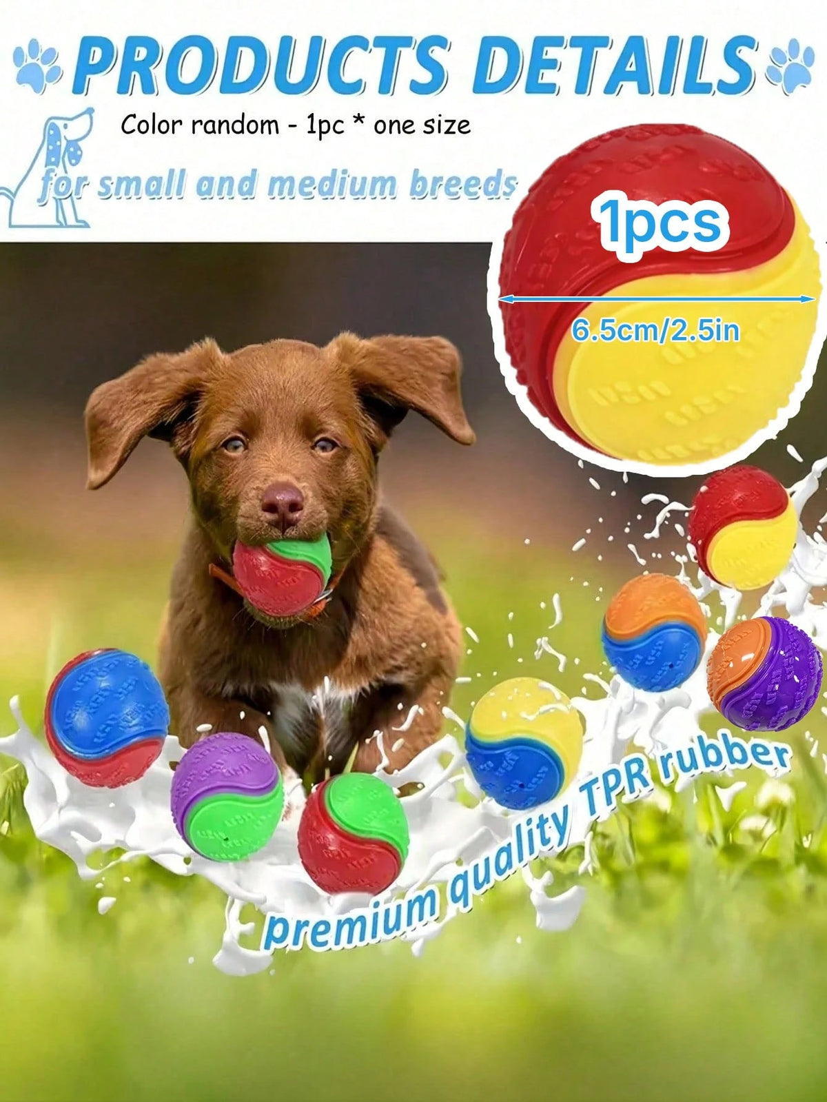 6Pcs/2Pcs/1pc Squeaky Dog Balls, Dog Toys Balls For Training, Tough Ball Toys For Dogs, Fit With Dog Ball Launcher, High Bouncy Dog Ball For Interactive Playing, Puppy Pet Chew Balls Teething Balls