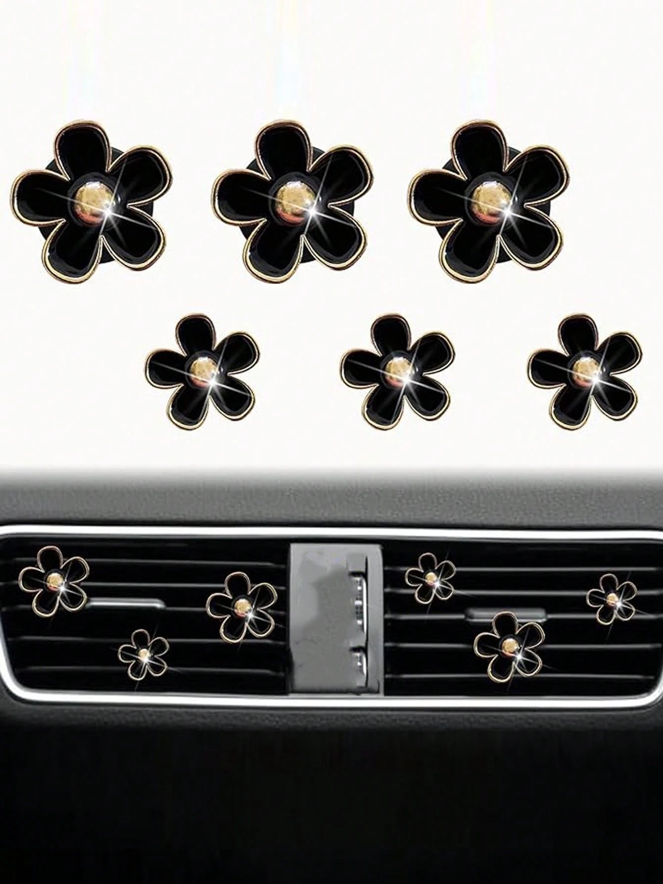 6pcs Alloy Chrysanthemum Shaped Air Vent Clip Car Air Freshener Decorations For Car Air Conditioner