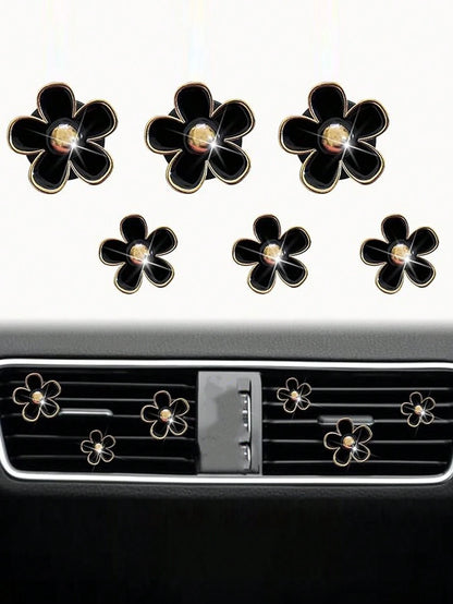 6pcs Alloy Chrysanthemum Shaped Air Vent Clip Car Air Freshener Decorations For Car Air Conditioner