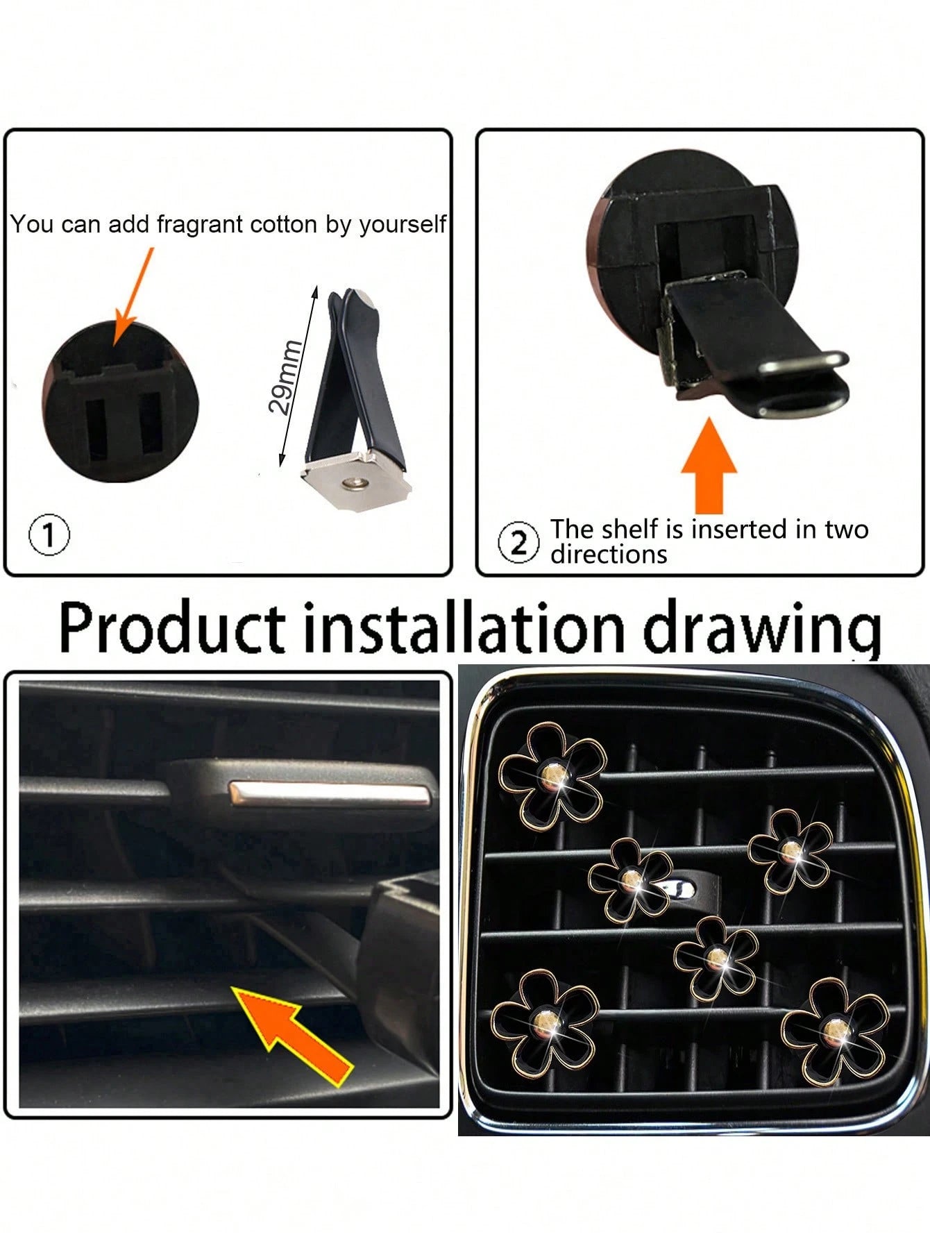 6pcs Alloy Chrysanthemum Shaped Air Vent Clip Car Air Freshener Decorations For Car Air Conditioner