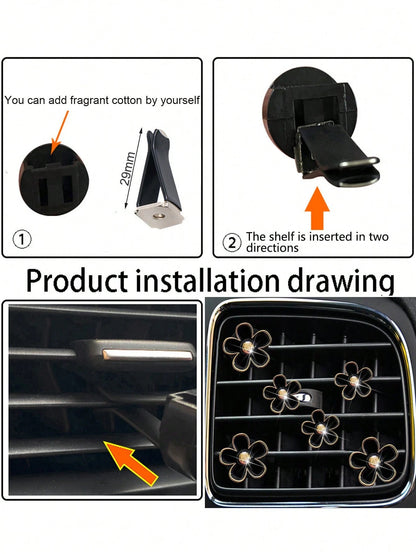 6pcs Alloy Chrysanthemum Shaped Air Vent Clip Car Air Freshener Decorations For Car Air Conditioner