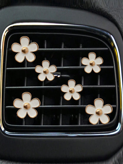 6pcs Alloy Chrysanthemum Shaped Air Vent Clip Car Air Freshener Decorations For Car Air Conditioner