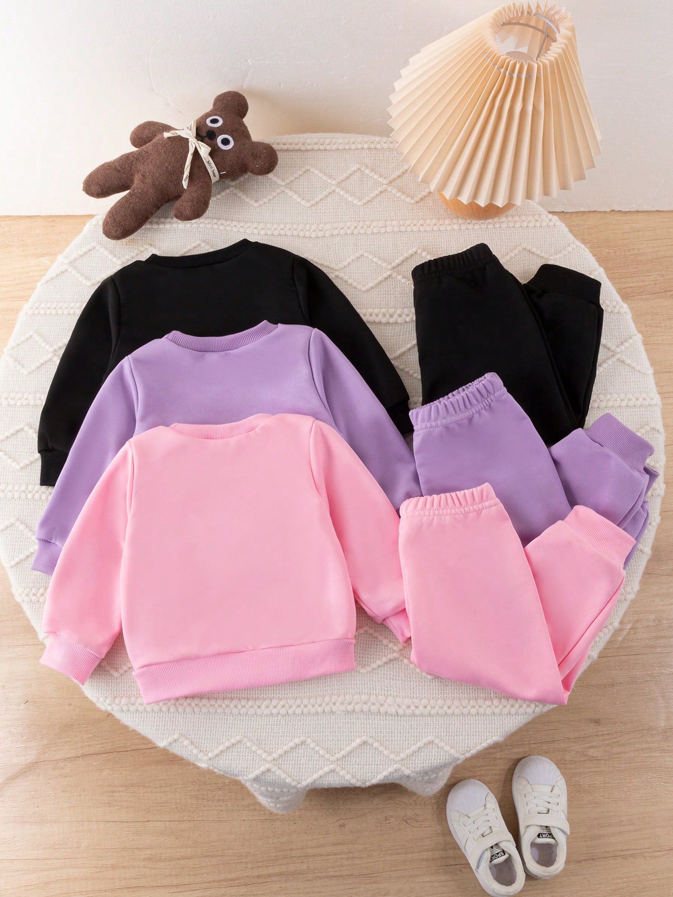 6pcs Baby Girls Autumn/Winter Fashionable American Style Heart & Leopard Print Crew Neck Sweatshirt & Casual Sports Pants Set