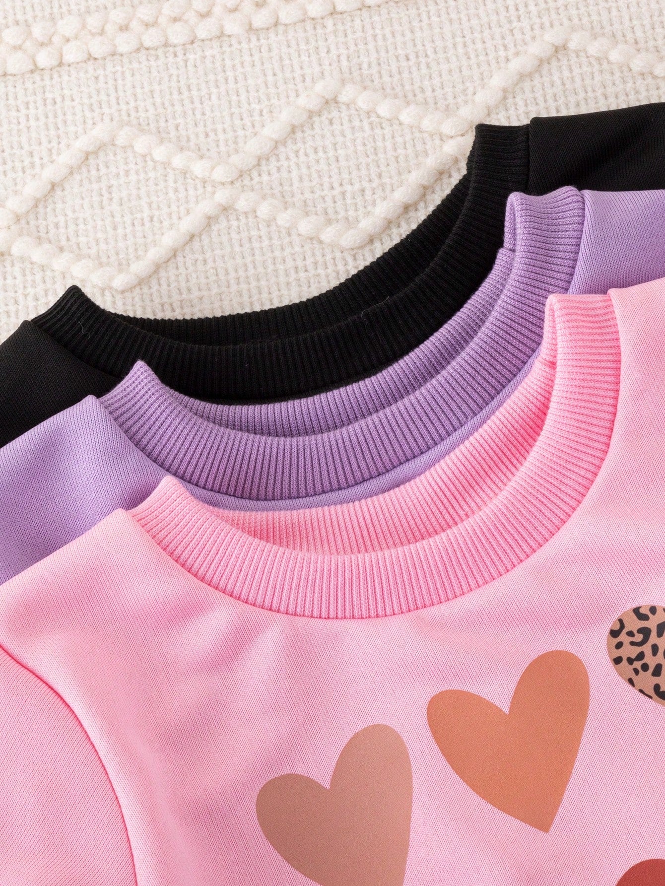 6pcs Baby Girls Autumn/Winter Fashionable American Style Heart & Leopard Print Crew Neck Sweatshirt & Casual Sports Pants Set