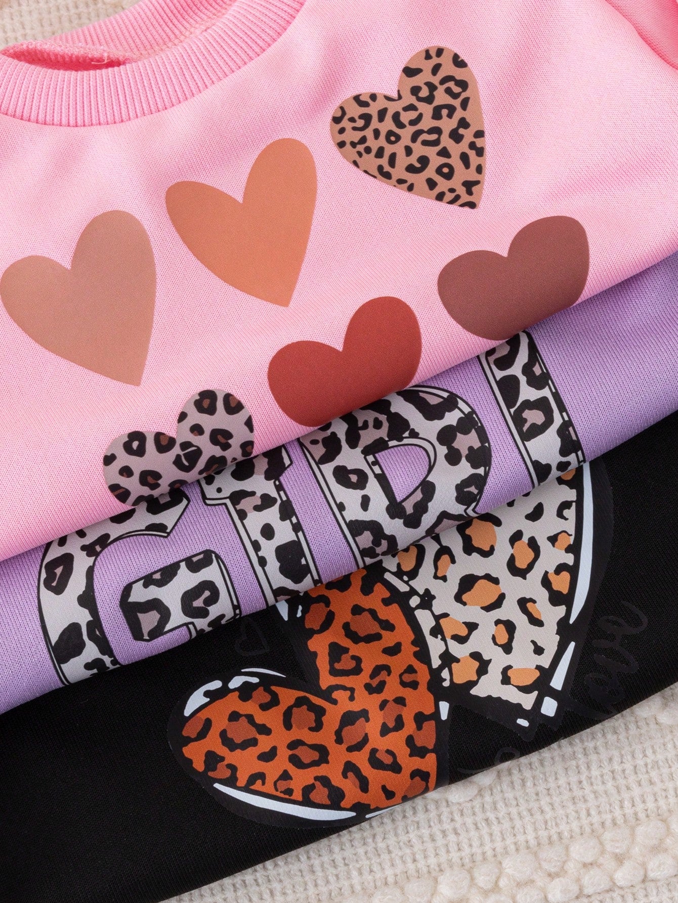 6pcs Baby Girls Autumn/Winter Fashionable American Style Heart & Leopard Print Crew Neck Sweatshirt & Casual Sports Pants Set