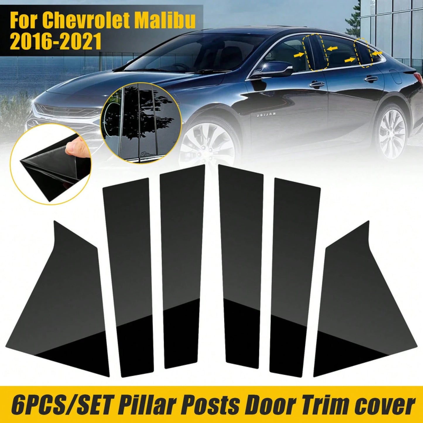 6pcs Black Window Pillar Post Door Trim Cover Set Malibu 2016-2021 KLZK